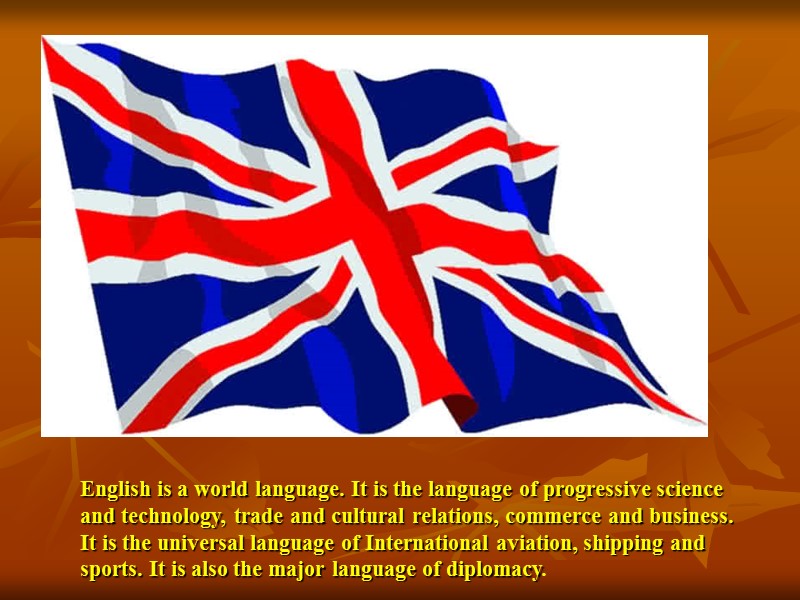 English is a world language. It is the language of progressive science and technology,
